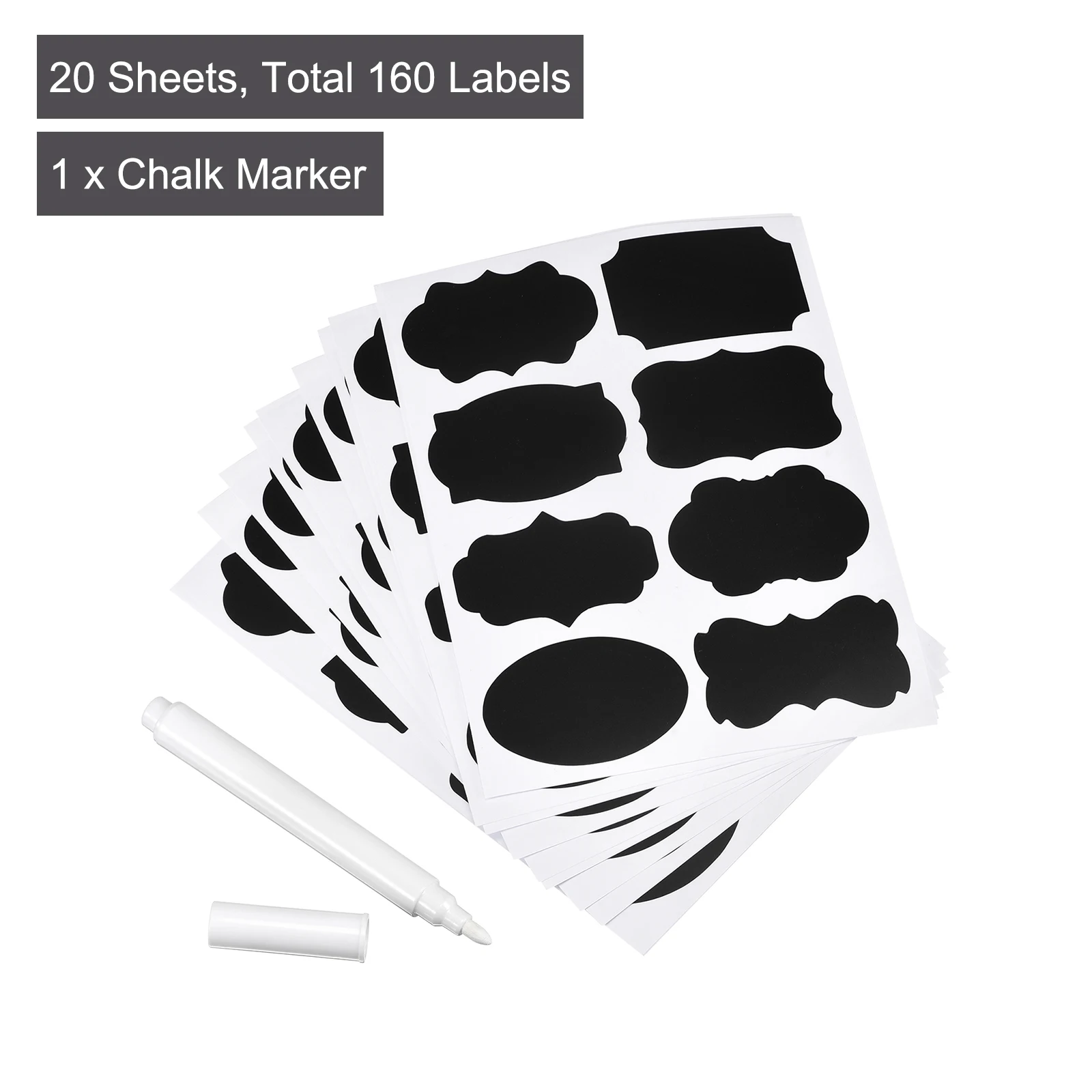 

20Sheet Reusable Chalkboard Labels Blackboard Stickers 8 Label Per Sheet Spice Organizer Label for Kitchen Jar with Chalk Marker