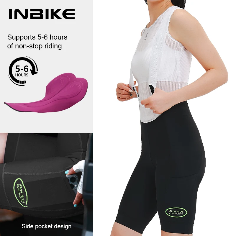 INBIKE Damen Radsport-Trägerhose, hoch taillierte Sommer-Fahrradshorts mit Riemen, stoßdämpfende Fahrradshorts, MTB-Fahrradbekleidung 4