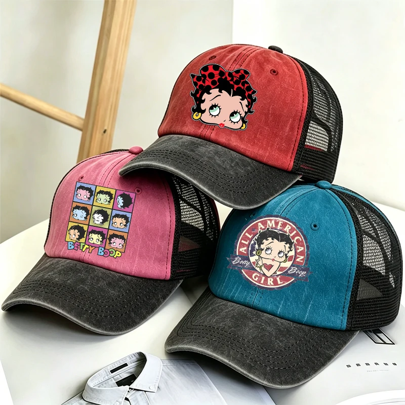 B-Bettys-Boops Baseball Cap Cartoon Anime Print Hat Boy Girl Breathable Kid Hat HipHop NetCap Kawaii Kids Toy BIRTHDAY Gift