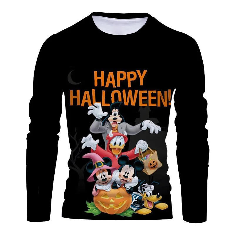 Bequemes Herren-und Damen-Langarm-T-Shirt Halloween-Cartoon 3 d2024 New Fashion Casual Herren-und Damen-Bottom-Shirt