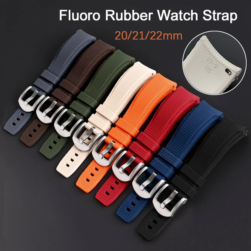 Correa de reloj de caucho fluorado con extremo curvado, 20/21/22mm, deportiva, resistente al agua, de liberación rápida, correa de reloj FKM para hombre, para Tudor, Citizen, Seiko