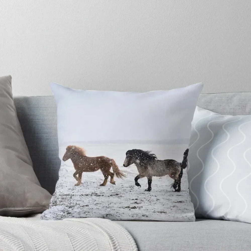 

Icelandic horses running in the snow Throw Pillow bed pillows Cushion Covers For Living Room christmas pillowcases pillow