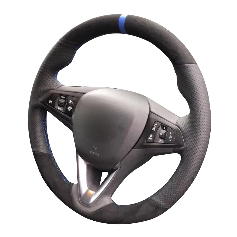 Black Suede Car Steering Wheel Cover For Opel Astra(K) Corsa(E) Crossland X Grandland X Insignia Leather Steering Wrap