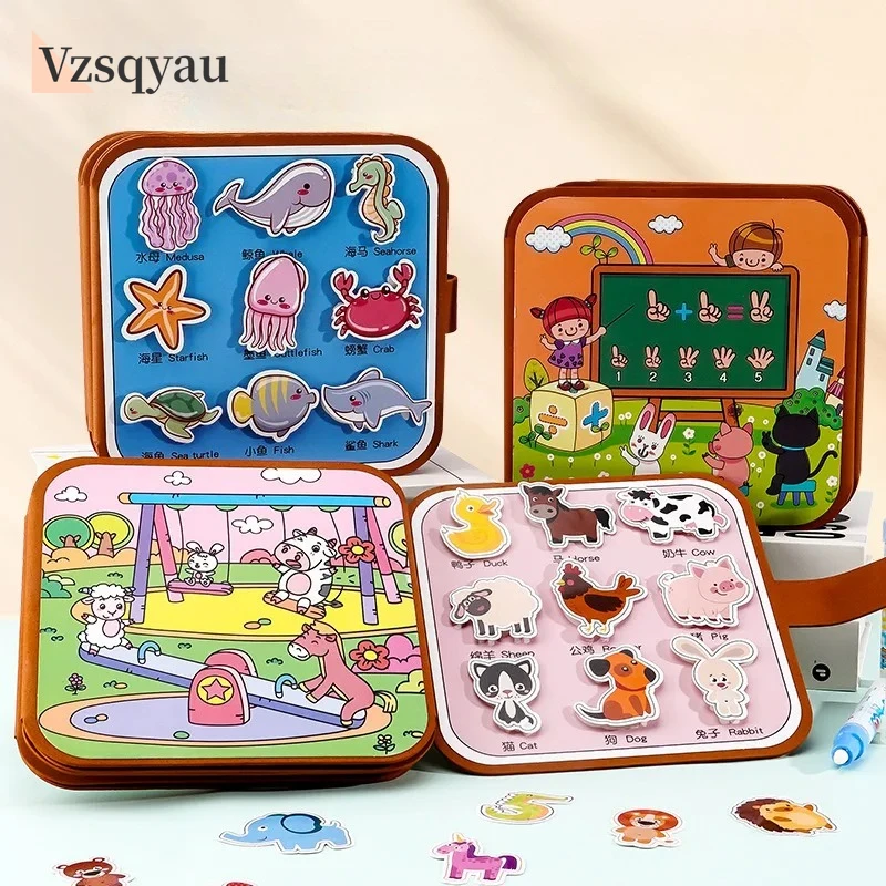 Zabawki edukacyjne dla dzieci w wieku od 2 do 4 lat, zabawki Montessori dla niemowląt, książeczki do rysowania i kolorowania dla dzieci, magiczna książeczka wodna z pisakiem.