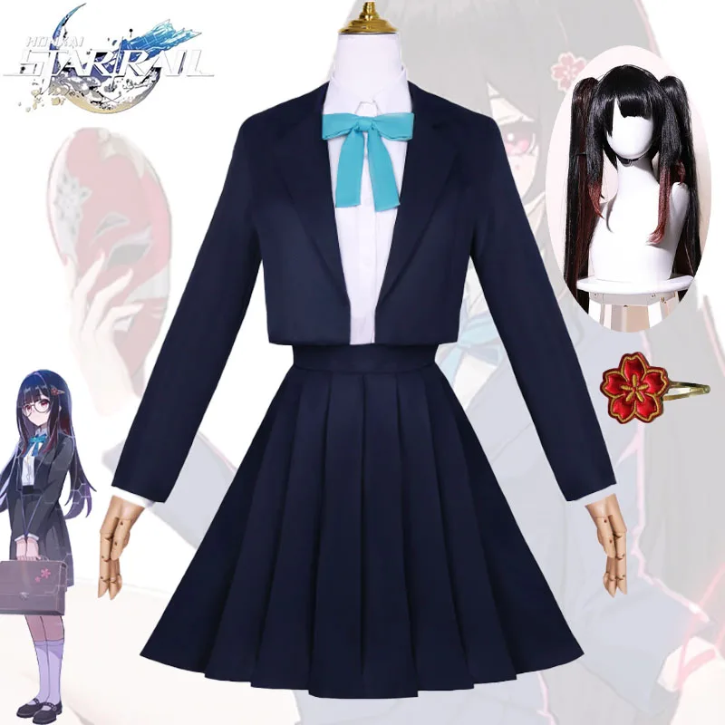 

Hanabi Cosplay Costumes Honkai Star Rail Wig Suits Blue JK Skirt Carnival Role Play School Uniform Full Set New Dress for Women