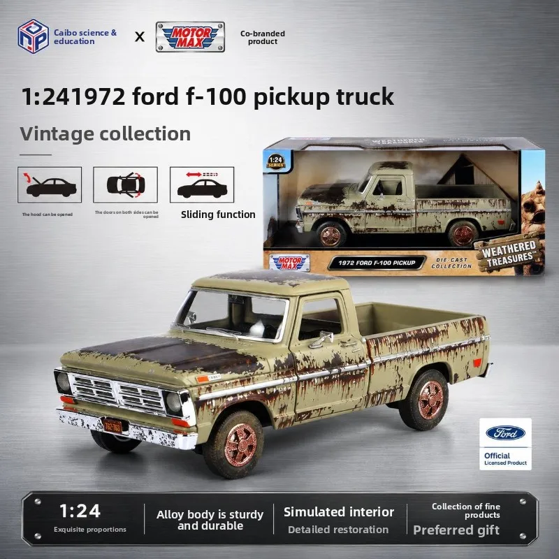 Modelo de Coche de Aleación a Escala 1:24, Camioneta Ford F100 1972 Clásica, con Licencia Oficial, Adorno Coleccionable, Vehículo de Juguete Fundido a Presión