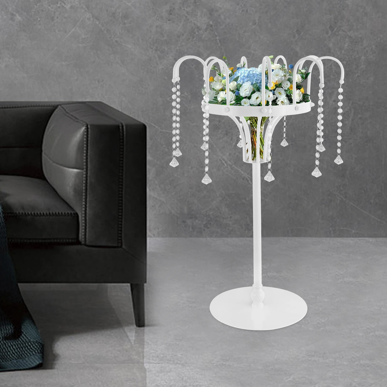 

White Wedding Flower Stand, Glass & Iron Painted Construction, Rustproof Corrosion Resistant Durable For Repeated Use