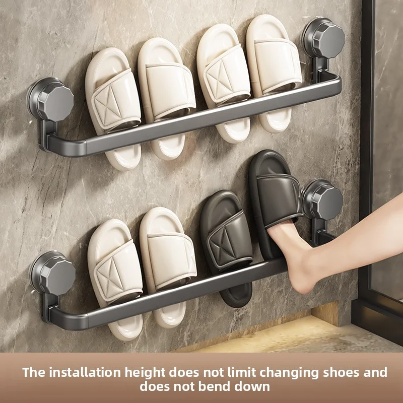 Wall-Mounted Bathroom Slipper Rack with Suction Cups - Non-Perforated Toilet Door Shoe Storage Organizer, Space-Saving Hanging S
