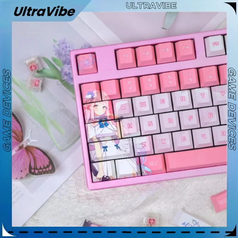 120key Blue Archive themed Keycaps Mika Pbt Thermal Sublimation Mechanical Keyboard Anime Cartoon Pink Cute Christmas Gifts