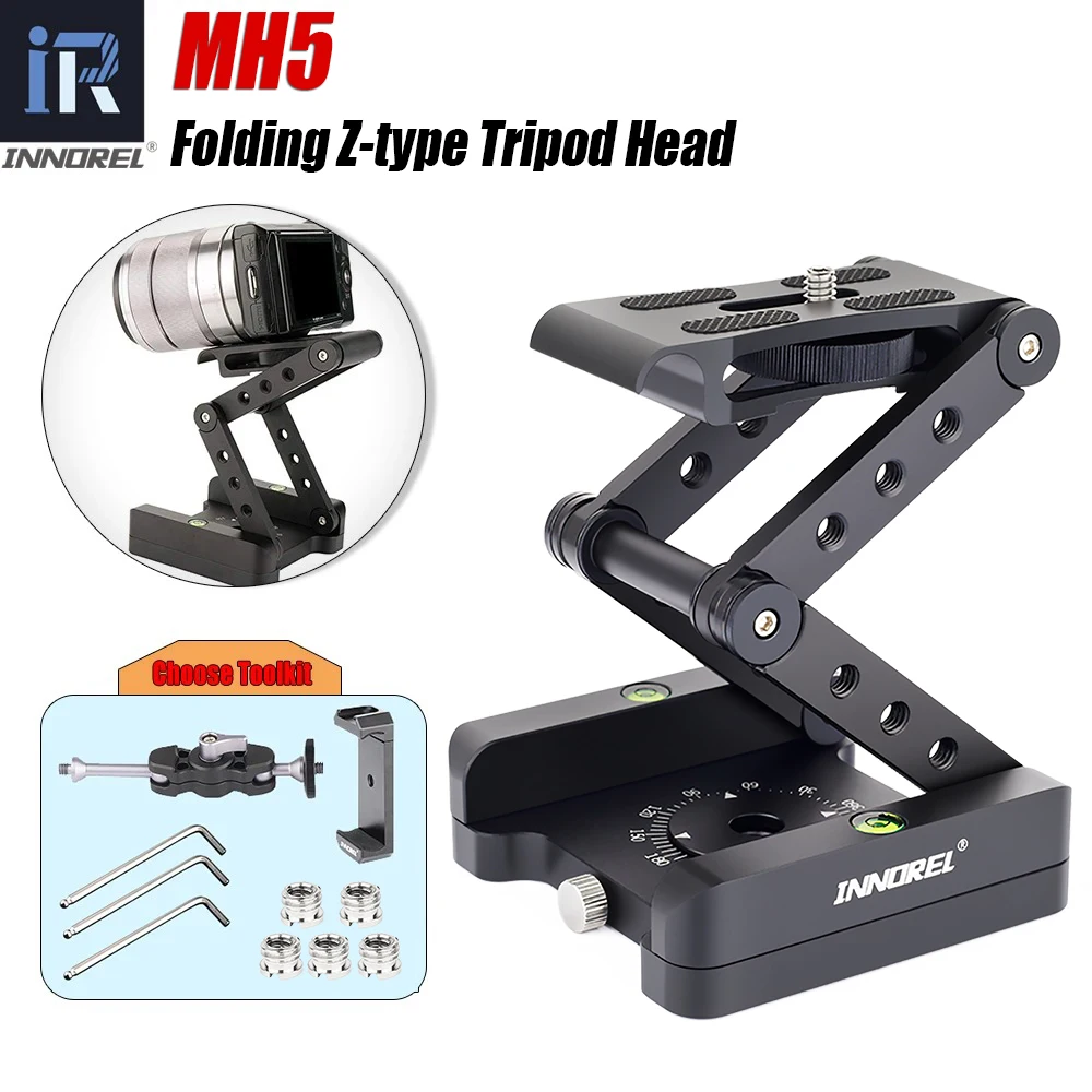 INNOREL MH5 foldable tripod head Z-shaped quick release plate can be rotated Vertical tilt Photographing Suitable for camera