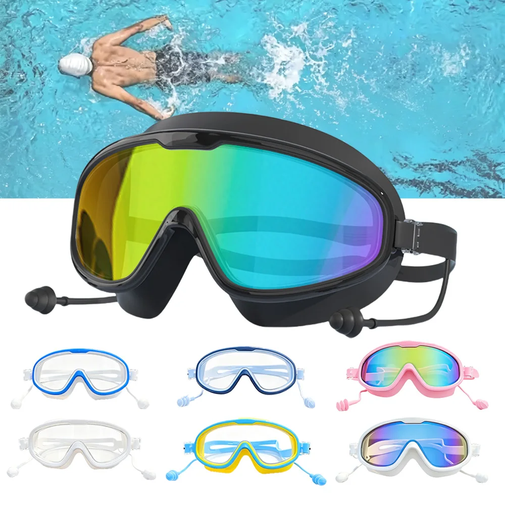Unisex Diving Goggles Adjustable Buckle Built‑in Earplugs Light‑Weight for Adults Kids Summer Holiday Hot Spring Bath Play