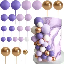 30Pcs Lavender Balls Cake Topper Metal Gold White Lotus Purple Cake Balls Toppers for Birthday Wedding Baby Shower Party Decor