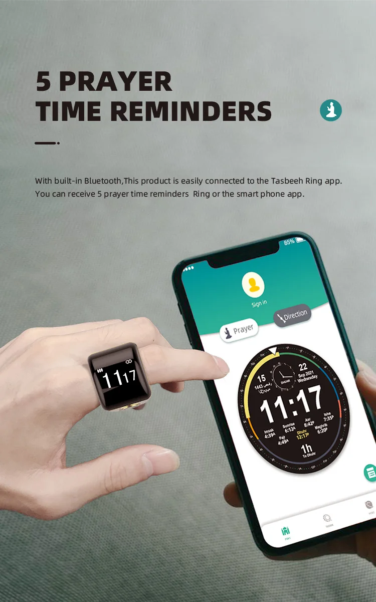Anillo inteligente con Bluetooth, contador de Tasbeeh musulmán, Popular, Equantu, Zikr, Corán Digital, AzAn