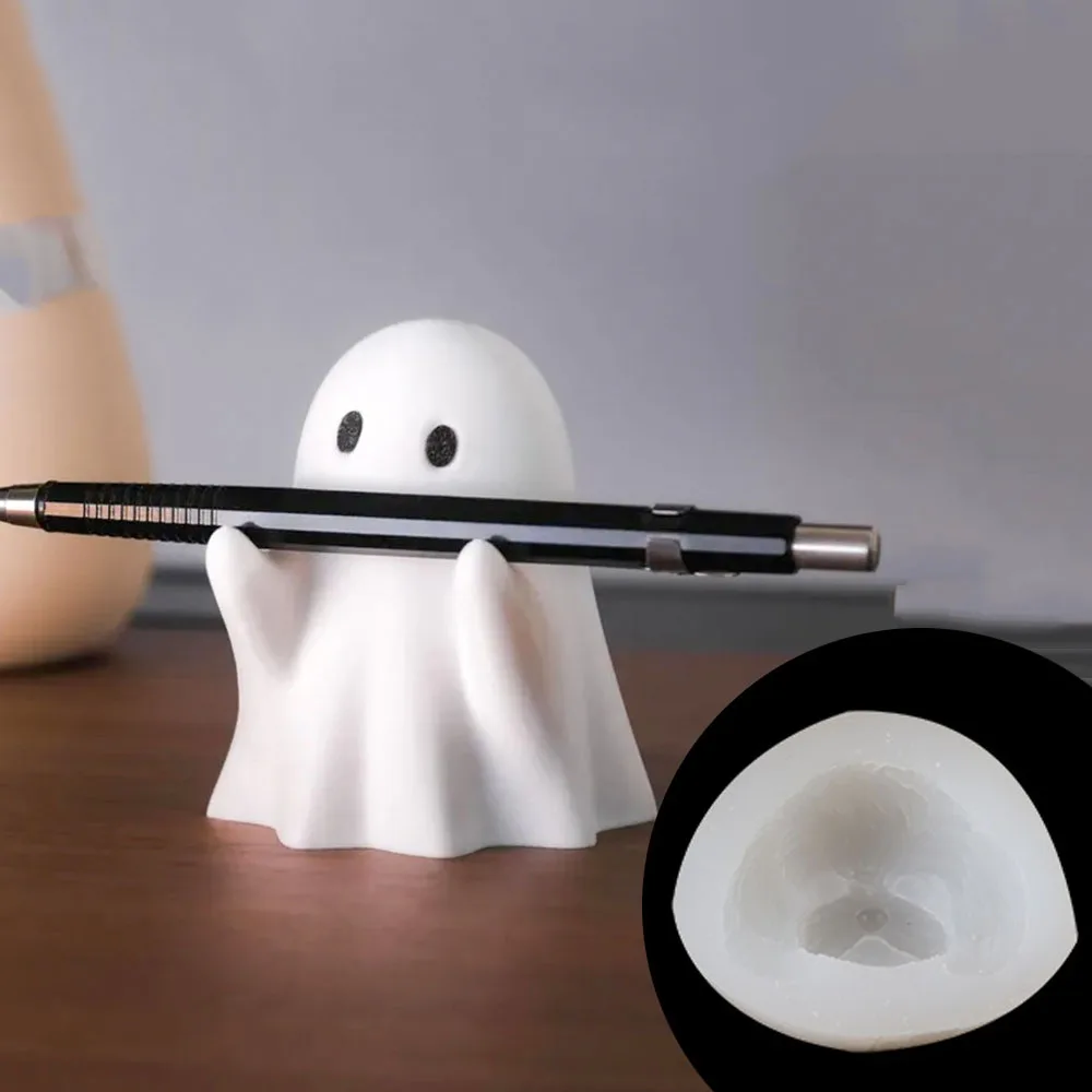 

Spooky Cute Ghost Pen Holder Silicone Mold DIY Cement Desk Organizer Halloween Decor & Plaster Figurine, Mini Haunted Decor Gift