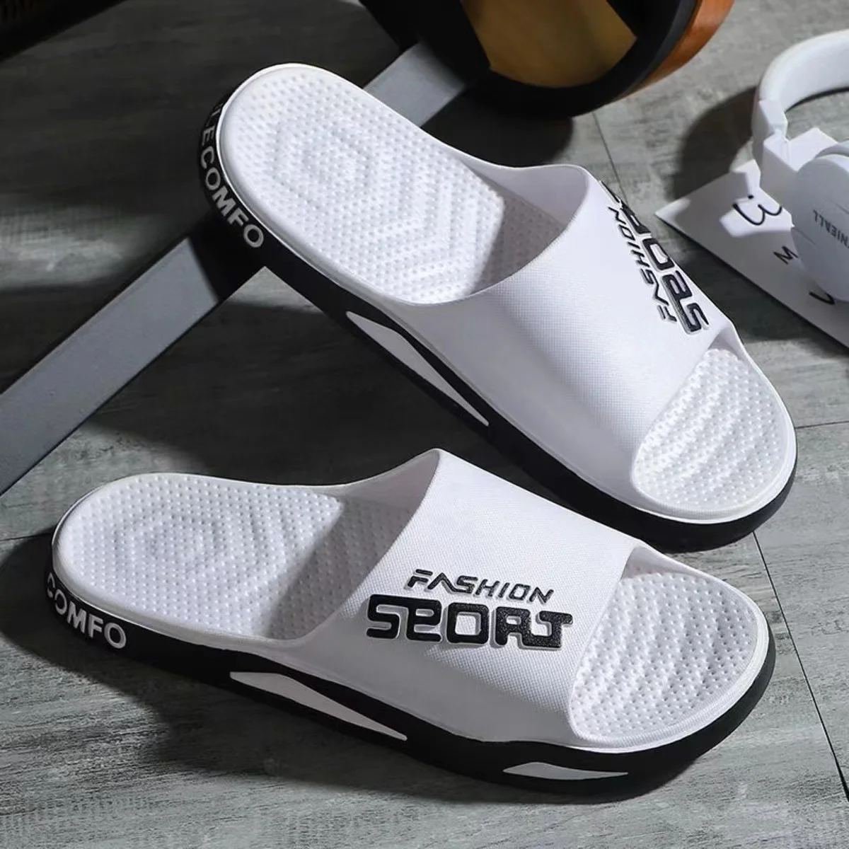 Summer Men's Outdoor Sandals Fashionable Alphabet Print Sports Hiking Party Leisure Beach Shoes College Indoor Shower Slip-resis