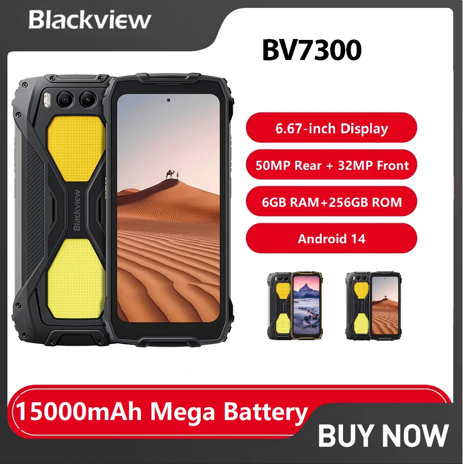 Blackview BV7300 robuuste smartphone Android 14 6,67 '' HD + IPS MT6769V 6 GB RAM + 256 GB ROM, 7680 mAh 45 W snel opladen NFC mobiele telefoon