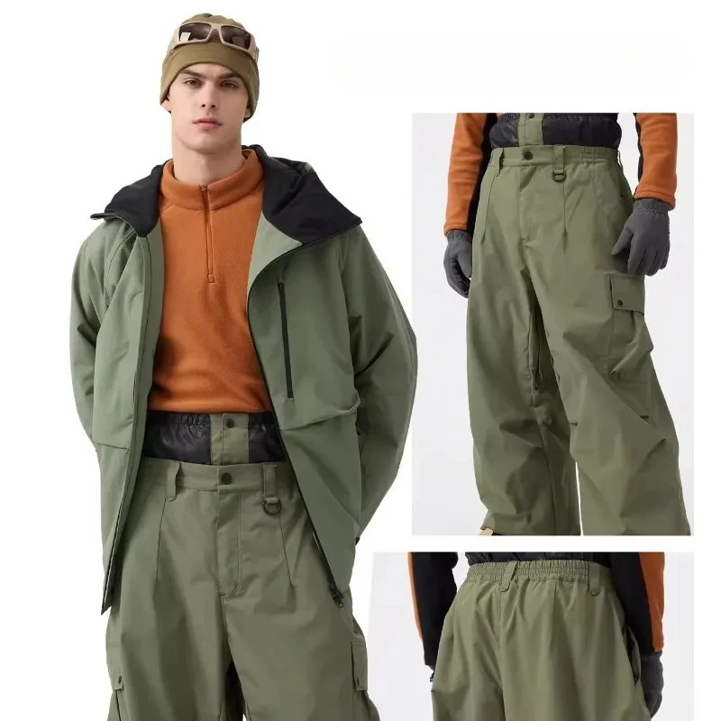 

2025 GSOU SNOW New Winter Outdoor Loose Waist Ski Pants Women Men Waterproof Warm Professional Snowboard Skiing Pants