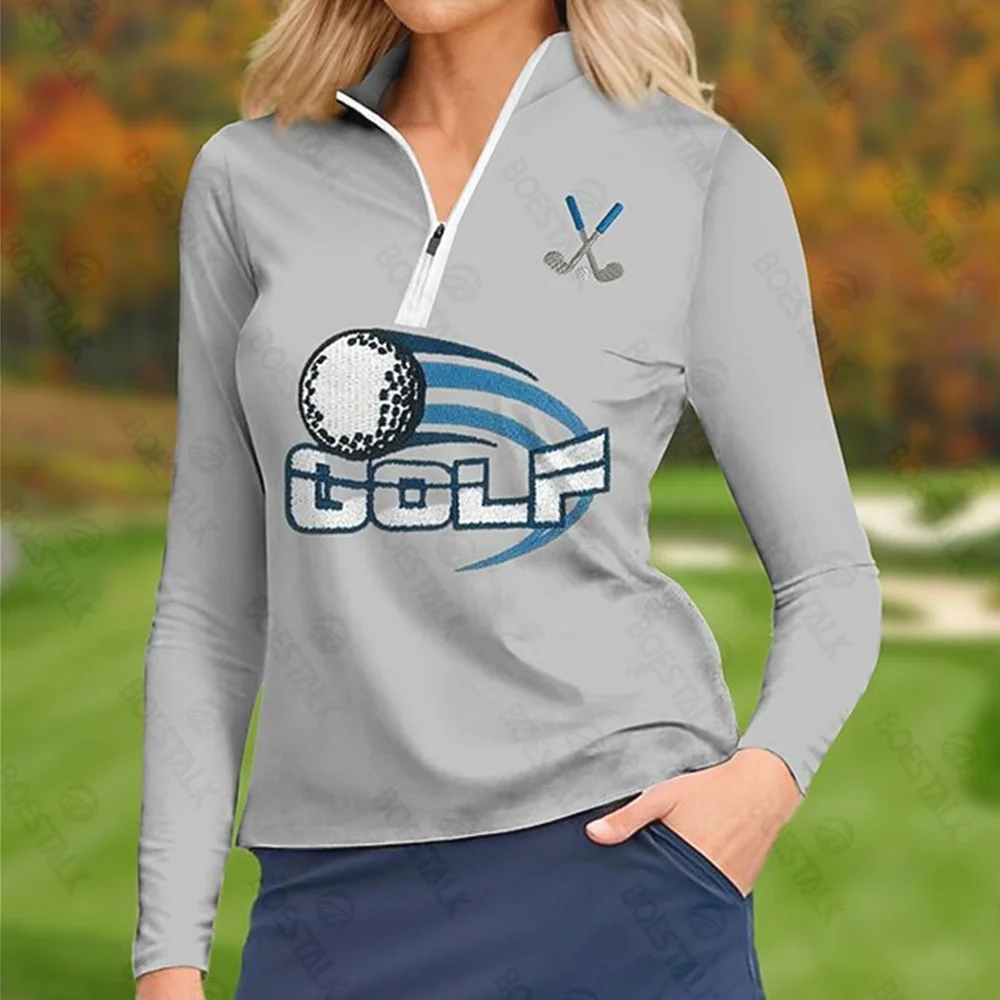 2024 new Women Golf Long Sleeve polo TShirt Clothing Quality Slim Golf  Zipper style Apparel Sports Wear Tennis Baseball Clothes