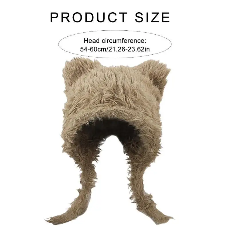 652F Winter Cartoon Caps with Ear for Halloween Furry Caps Unisex Winter Headgear Accessory Outdoor Use Everyday Wear