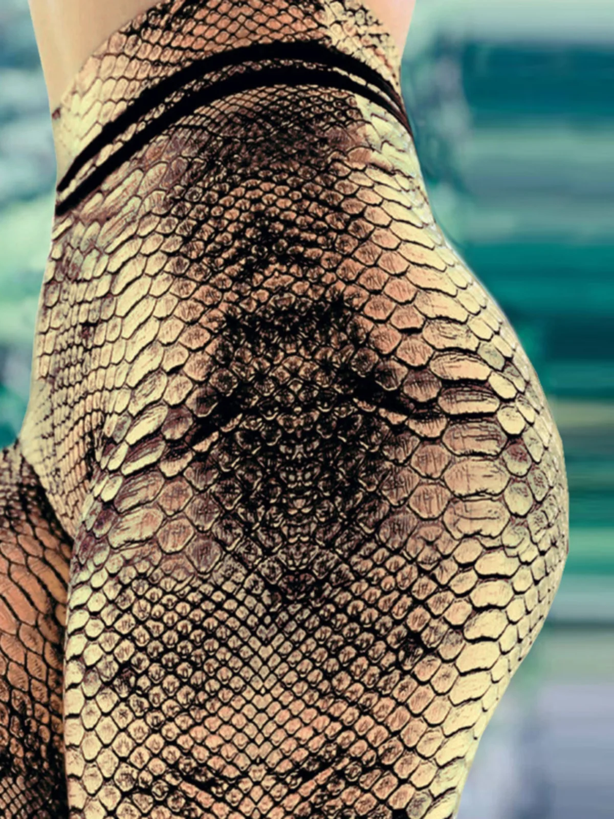 بنطلون يوجا رياضي بخصر عالٍ ونقشة جلد الثعبان، بنطلون طويل ضيق أنيق للشارع، مجموعة الخريف الرقيقة للسيدات