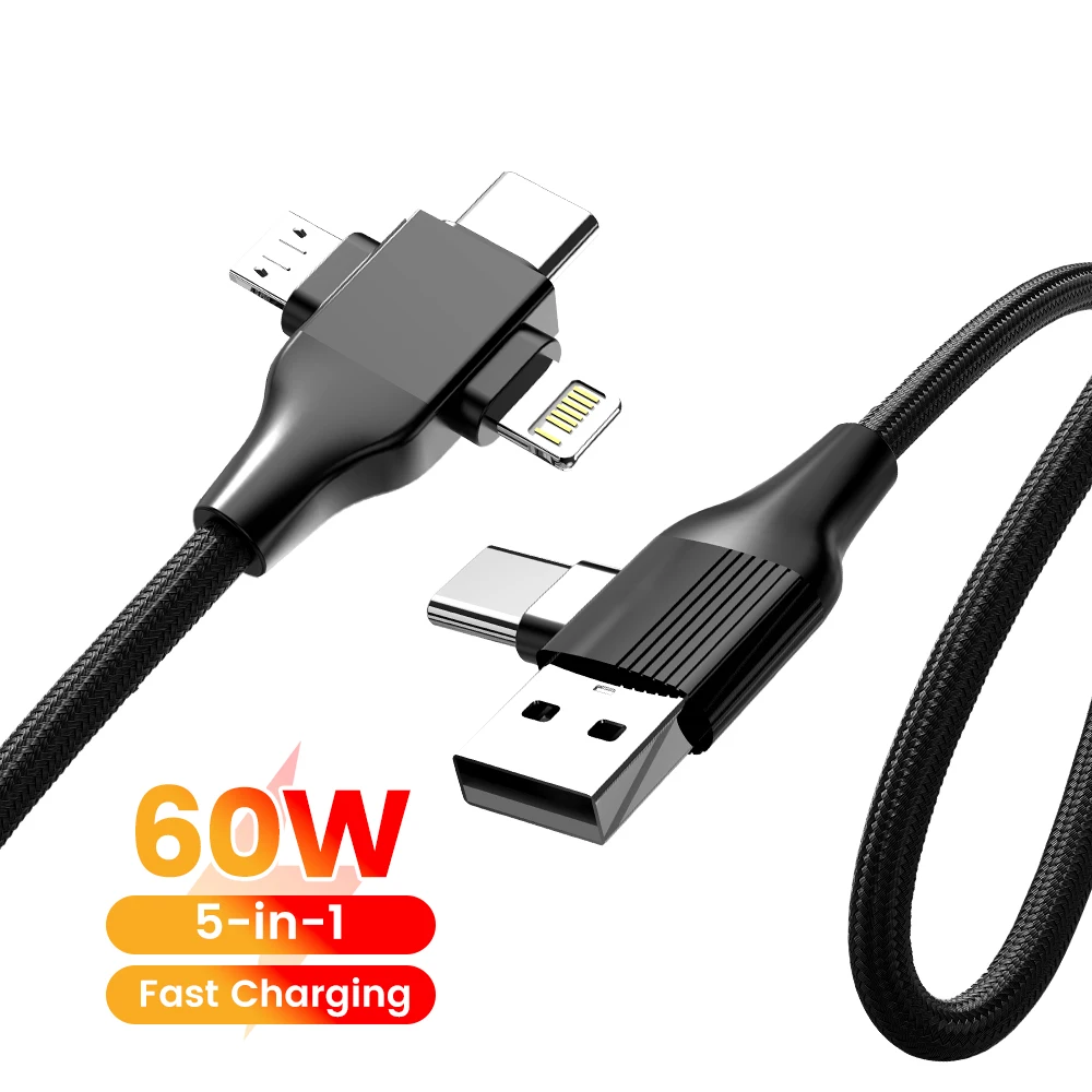 5-in-1 USB C Charging Cable Type C Charger Wire Usb Type C Cable PD 65W 27W Fast Charging for IPhone Samsung Xiaomi