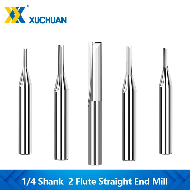 Straight End Mill 1/4 inch Shank Carbide Endmill Two Flute CNC Router Bit Milling Cutter for Woodworking