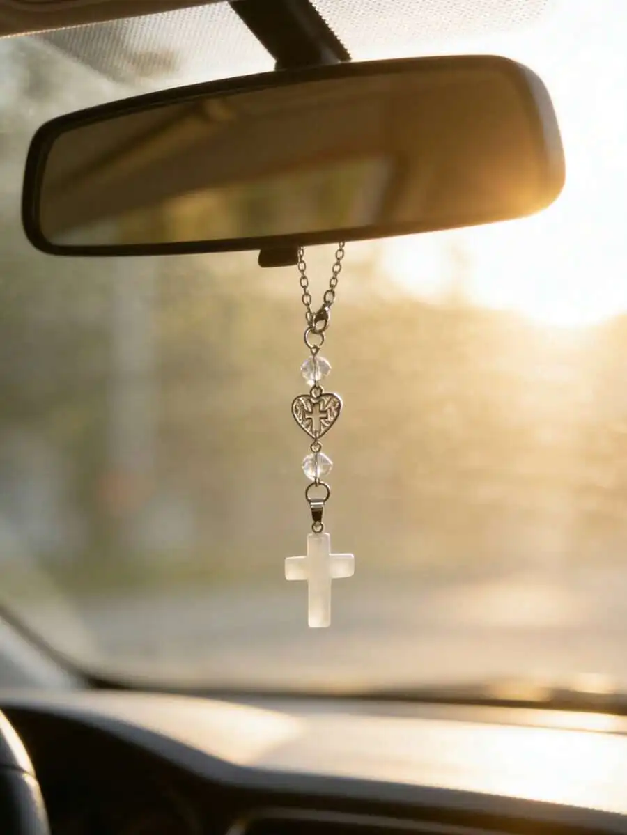 Cross Car Rearview Mirror Pendant Decor Chain For Vehicle Interior
