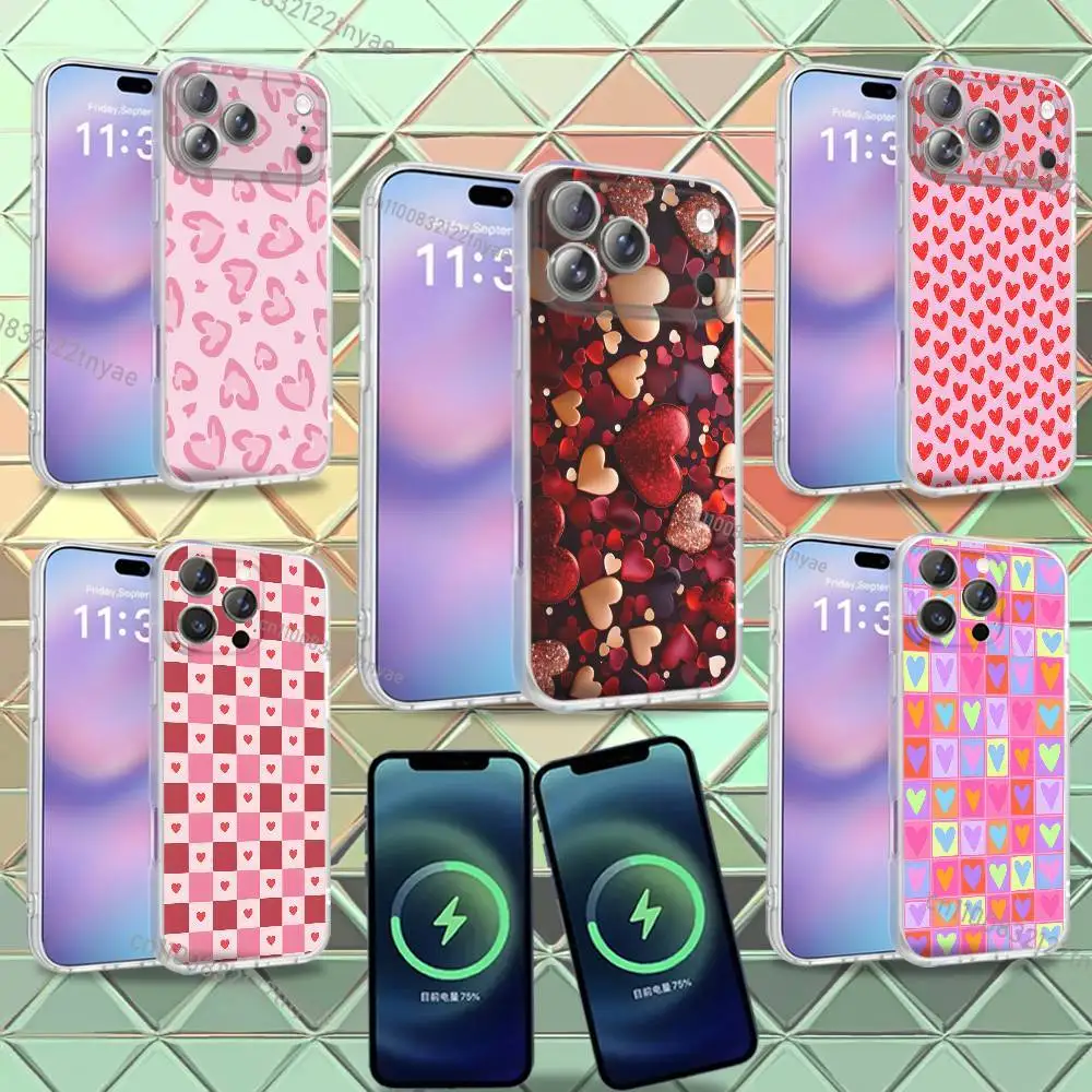 

Ins Romantic Love Hearts Phone Case For iPhone 16,14,11,17,13,15,12Air,Plus,Pro,Max,E,Mini Frosted for MagSafe Magnetic Wireless