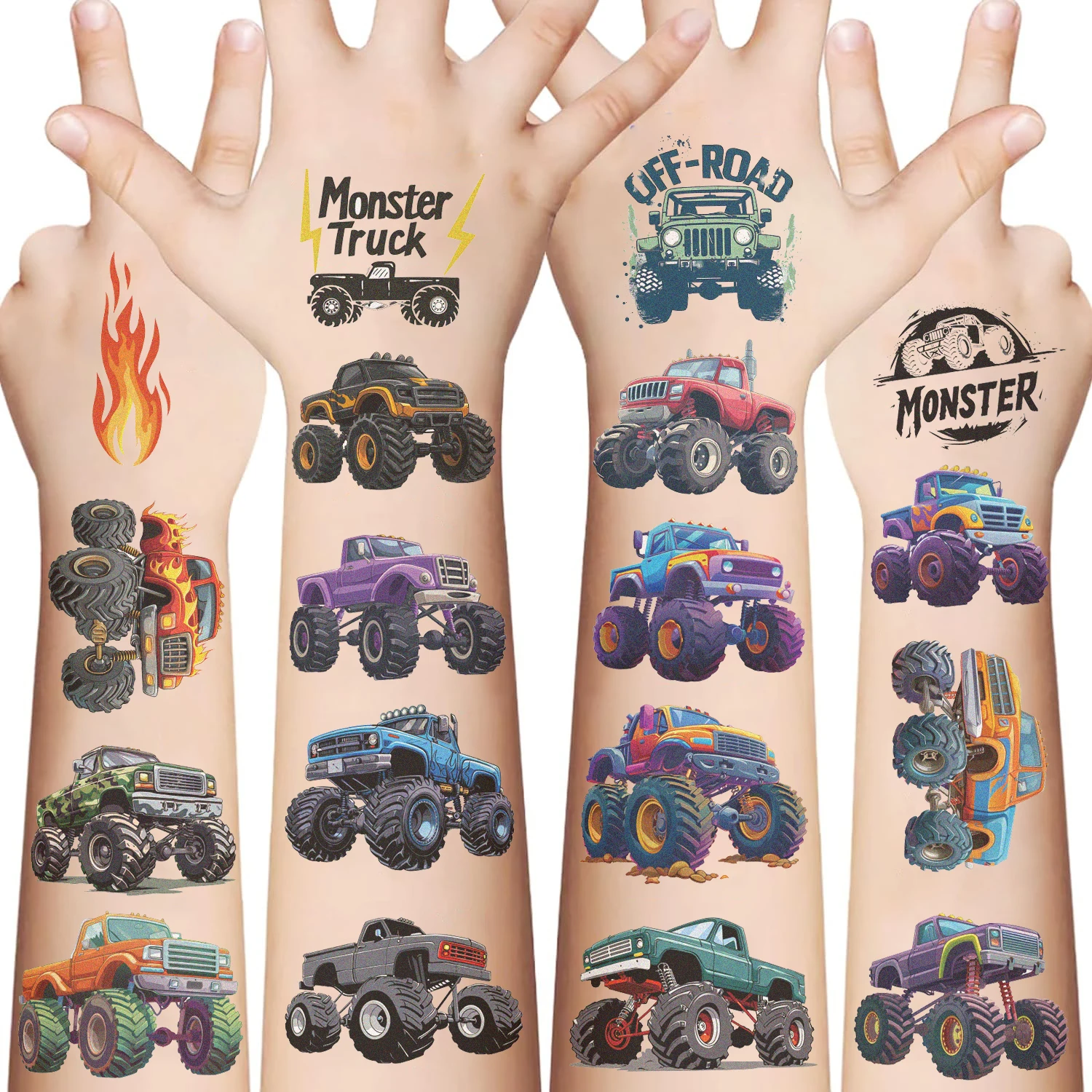 10Sheets Monster Trucks Temporary Tattoos Makeup Body Stickers for Boys Designs Tattoo Sticker