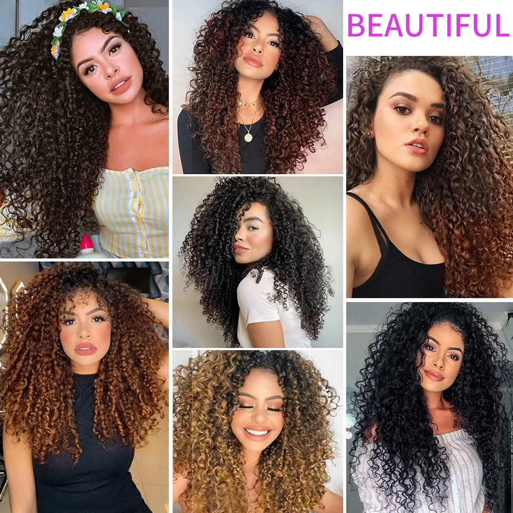 สังเคราะห์คลิปหยิกในส่วนขยายของผม Hairpieces ธรรมชาติต่อผมคลิปใน 7 ชิ้นเต็มหัวอินทรีย์คลิป 20 นิ้ว