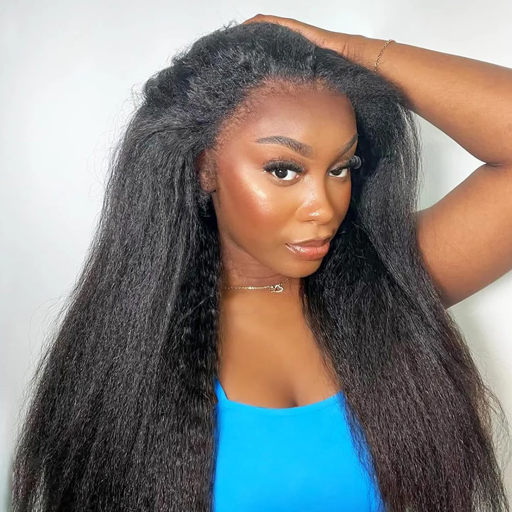 

16-32 Inches Kinky Straight V Part Wig Human Hair No Leave Out Yaki Straight Upgrade Glueless Wigs 200% Density Natural Hairline Wear and Go