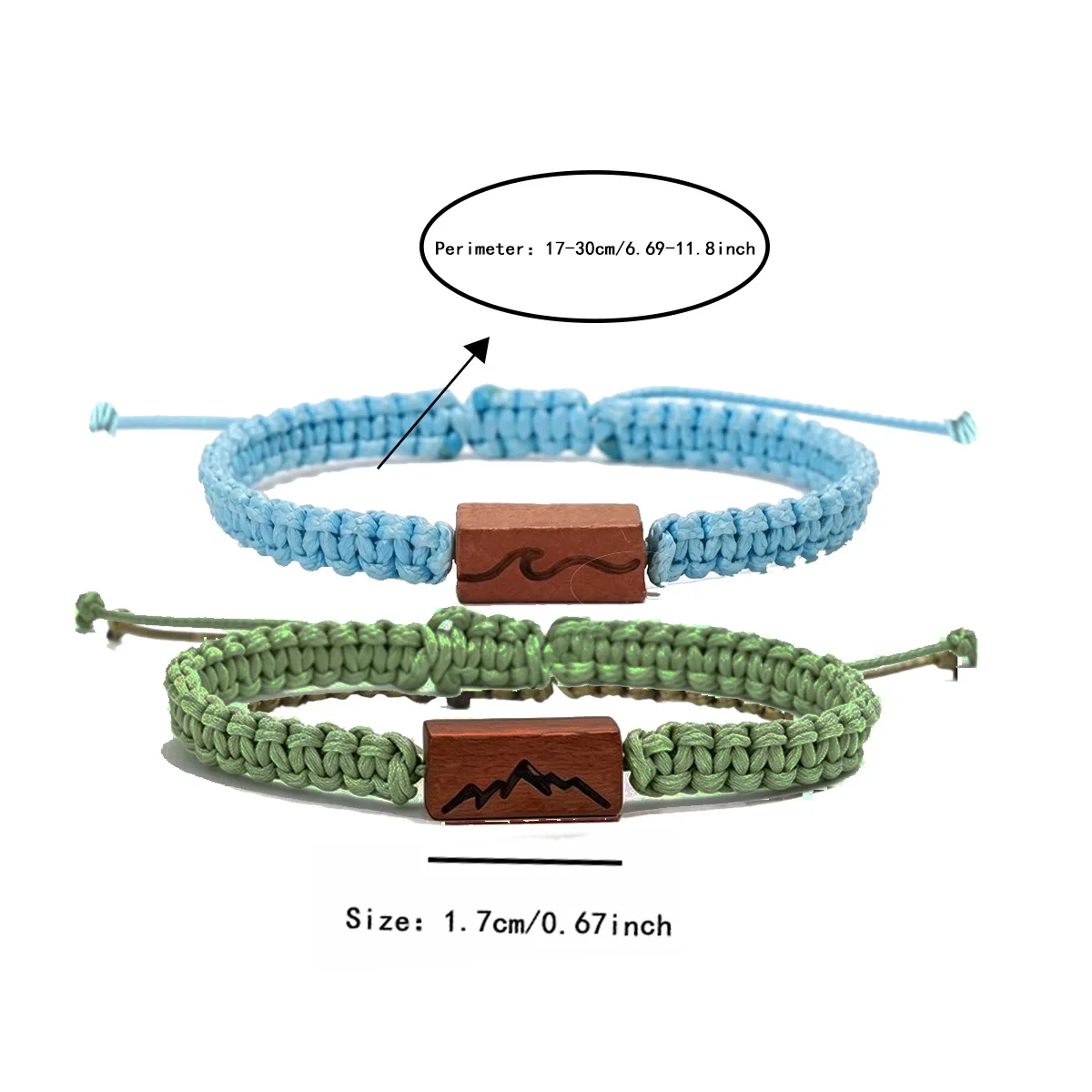 Modisches Armband mit Holzanhänger im Wellenmuster für Damen und Herren, geflochtenes Seil, verstellbare Kette, Wickelarmband, Paar-Schmuck, trendiges Geschenk – Detail 1
