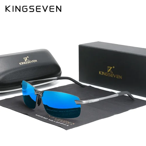 KINGSEVEN, gafas de sol de aluminio a la moda para hombre, gafas de sol polarizadas sin montura, diseño Simple, gafas de sol de conducción para hombre UV400