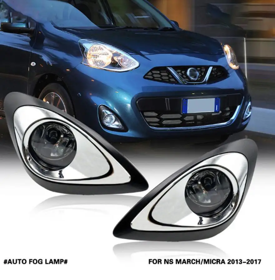 

For Nissan March Fog light assambly Micra Hatchback Car Hologen Fog Lamp Chrome Cover Front Bumper Light Auto Light Parts