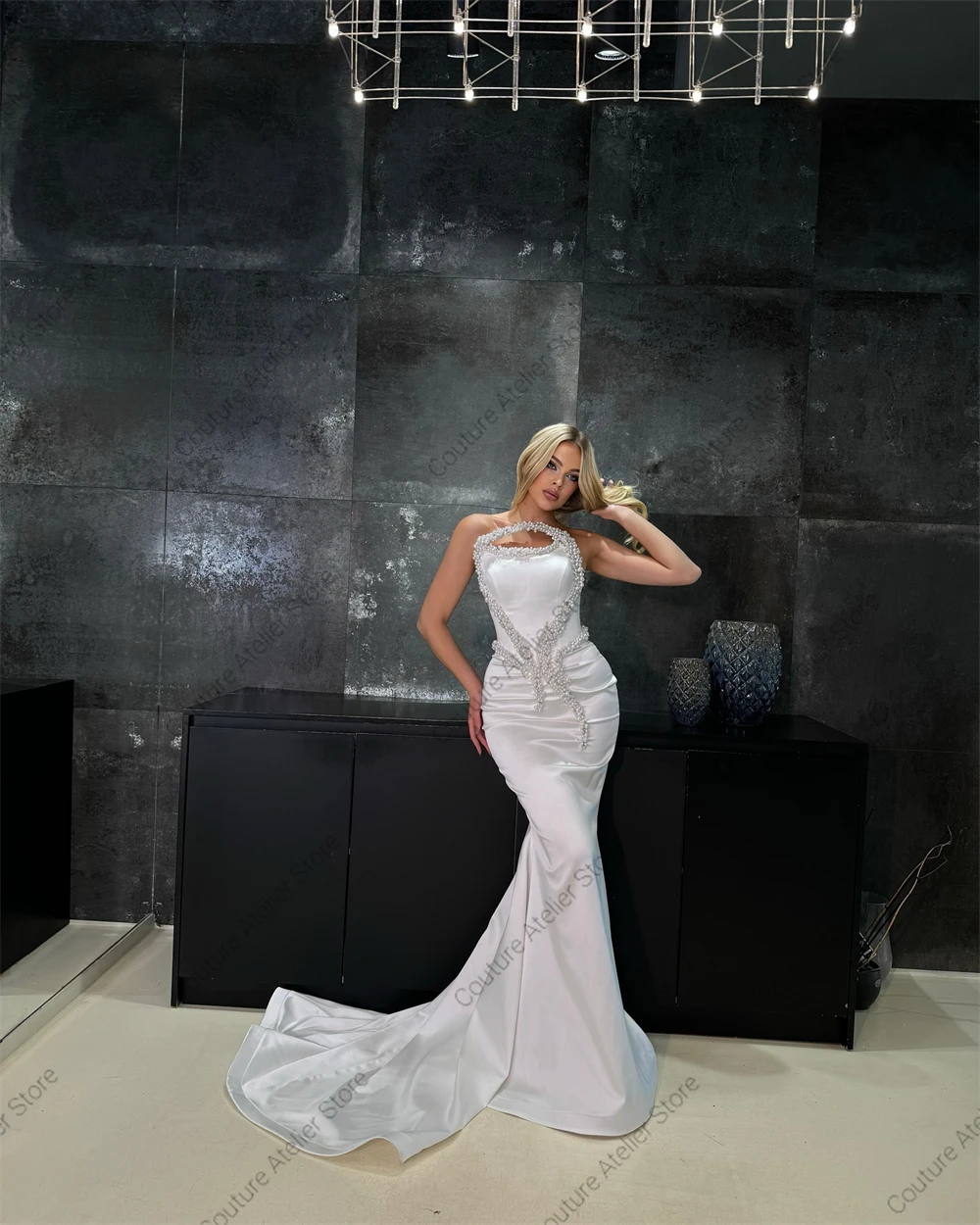 Newfangled-Robes de mariée sirène de luxe, sans bretelles, biscuits perlés, fiançailles plissées, quelle que soit la robe de mariée personnalisée, 2025