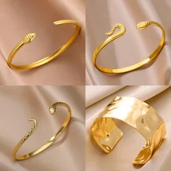 Stainless Steel Snake Bangle For Women Gold Color Charm Animal Bracelet Openning Bangle Party Aesthetic Jewelry Accessories