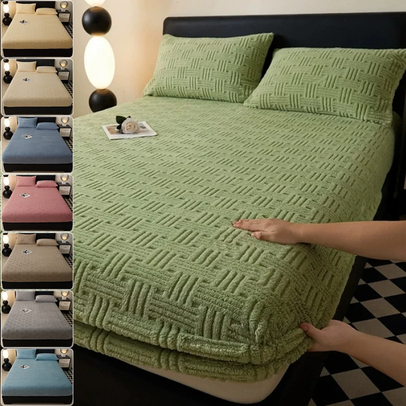

New Winter Cotton Velvet Bed Sheet Elastic Warm Mattress Cover Thickened Home Mattress Protector Bed Cover Sabanas Individuales