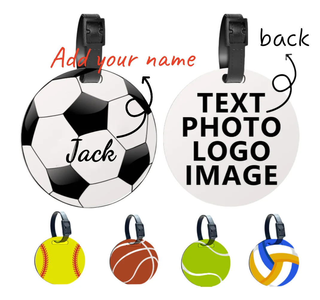 

Personalized Name Luggage Tags On Sport Football/Basketball/Baseball/Volleyball/Tennis Design MDF Customized Hang Decoration
