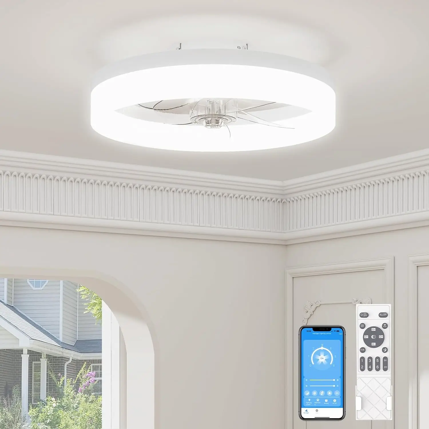 Volisun Low Profile Ceiling Fans With Lights And Remote, 15.7In Fandelier Ceiling Fan With Light, 3000K-6500K Dimmable