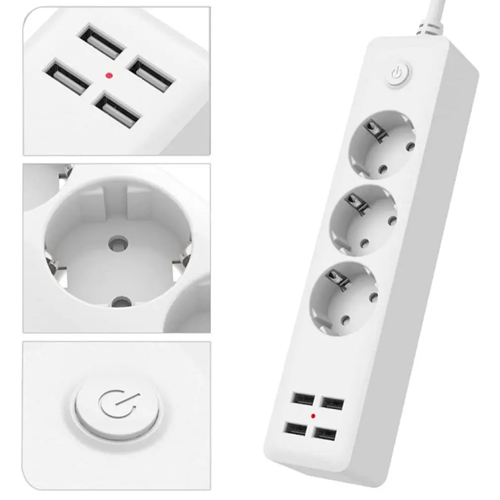 EU Plug Power Strip Network Filter Travel Portable Socket 2A Fast Charging 4 USB Port 1.8M Cable for Smartphones Tablets