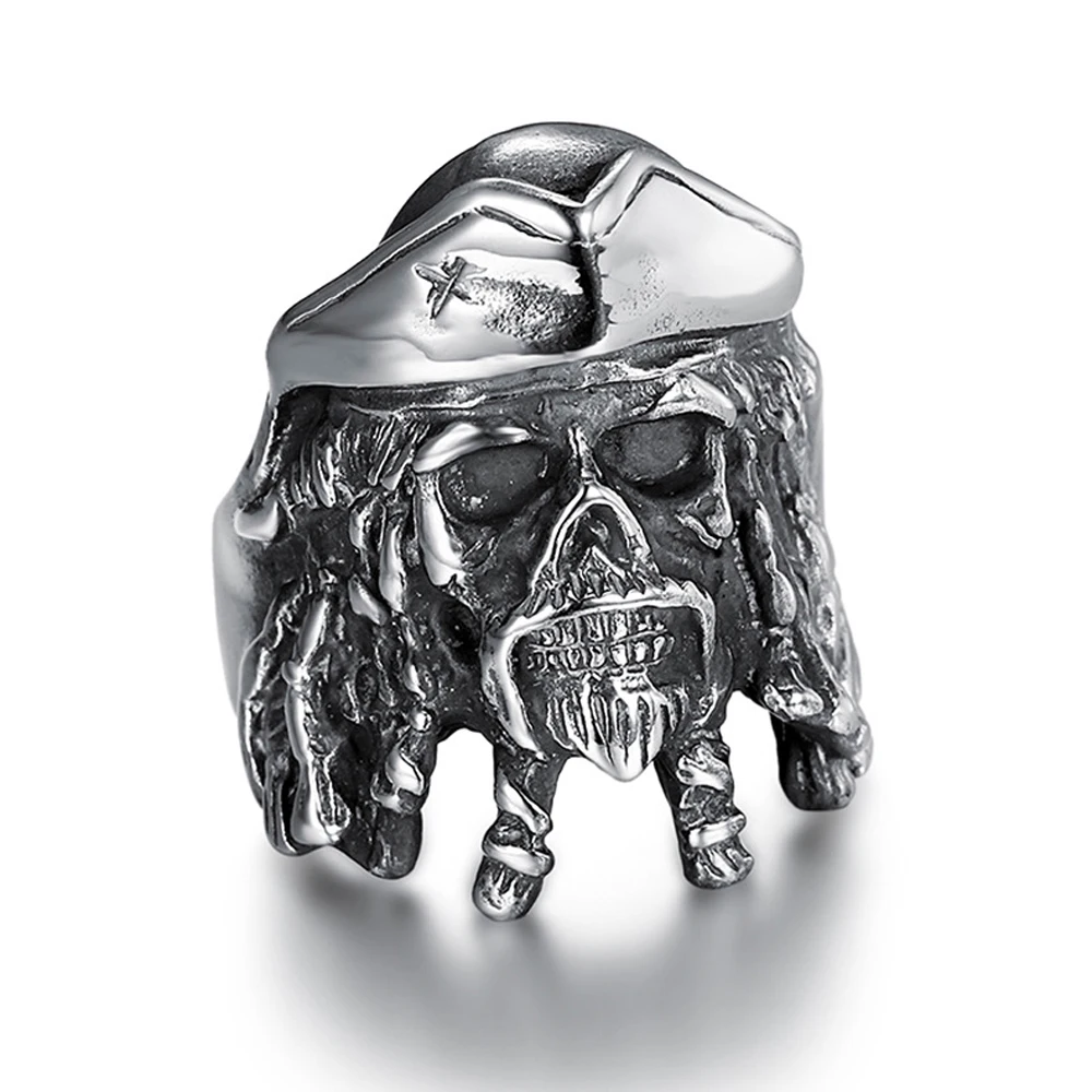 Bague crâne de capitaine Pirate Vintage pour hommes, gothique, en acier inoxydable, crâne de motard, bijoux à la mode, vente en gros, taille 8-15