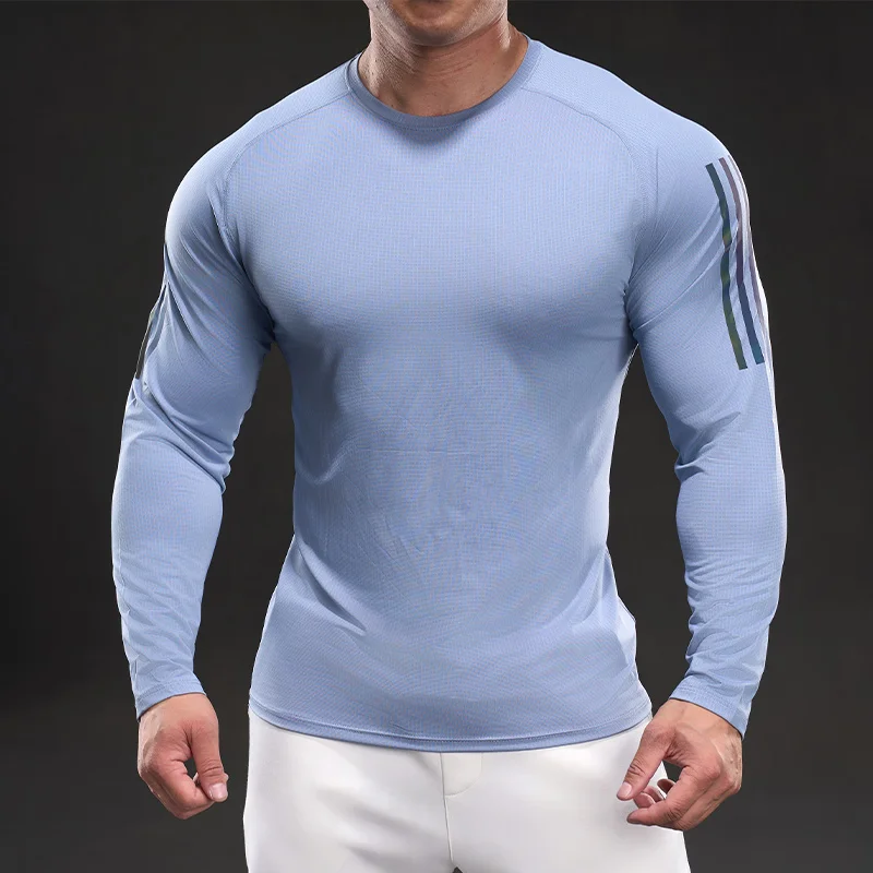 

Дышащая, удобная, модная, универсальная мужская футболка для весны и лета, для занятий фитнесом на открытом воздухе, облегающая, высокоэластичная, спортивная, быстросохнущая.