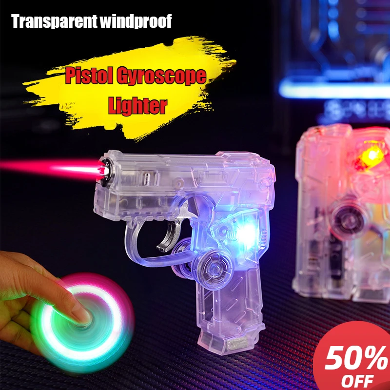 Gun-shaped Transparent Luminous Gyro Lighter Fun Folding and Decompressing New Deformation Cigarette Lighters&Smoking Accessorie