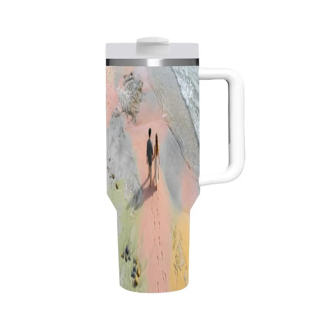 40oz Tumbler with Handle and Straw, Multi-Color Contrast Design Stainless Steel Insulated Travel Mug, Leak-Proof Transparent Lid, Vacuum Double Wall Insulation Keeps Cold for 12H Hot for 6H, Ideal for Office, Sports, Car Cup Holder, Perfect Gift Fo