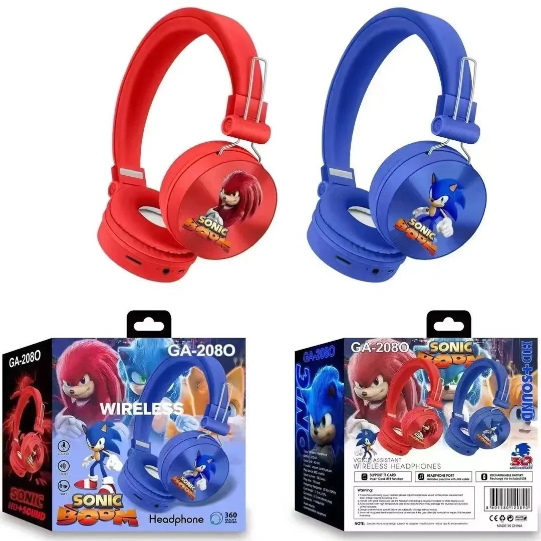 Sonic The Hedgehog Head-mounted Bluetooth Headset Anime Figure Sonic Surround Sound Stereo Foldable Earphones Laptop Earphones