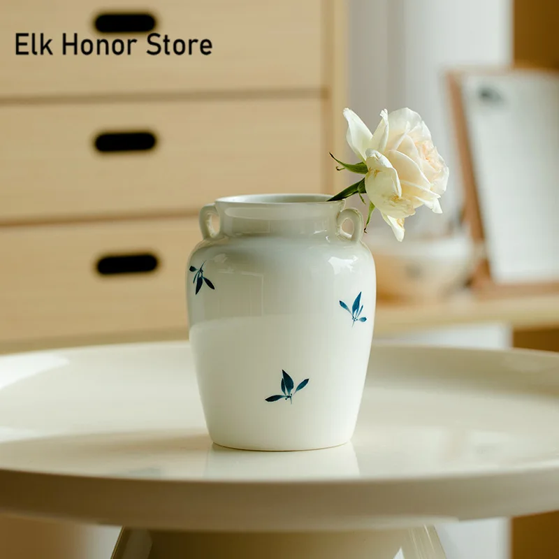 Hand-painted Butterfly Orchid Ceramic Flower Pot Creative Hydroponic Flower Vase White Porcelain Living Room Flower Arrangement