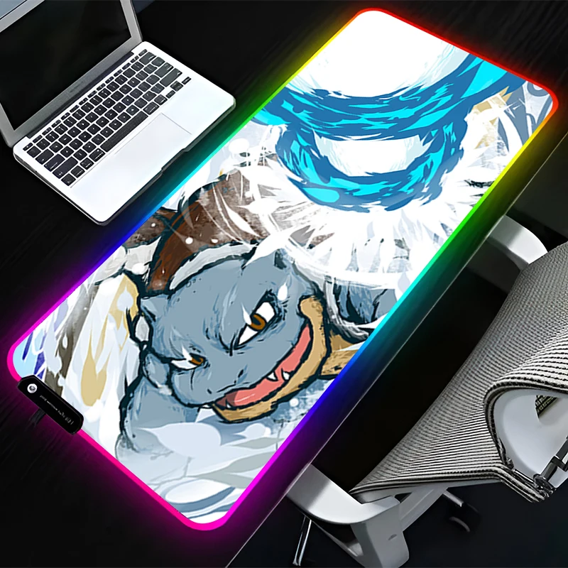 RGB LED Mouse Pad Rubber HD Mousepad Computer Gaming Accessories Keyboard Pad Office Non Slip Desk P-pokemon Squirtle Mouse Mat