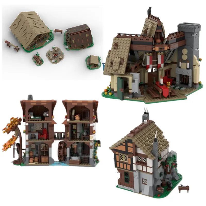 

In stock: MOC-172314 Lumber Camp 172923 Castle Center Bridge 119708 Small Particle Building Blocks Medieval Castle Model Toy