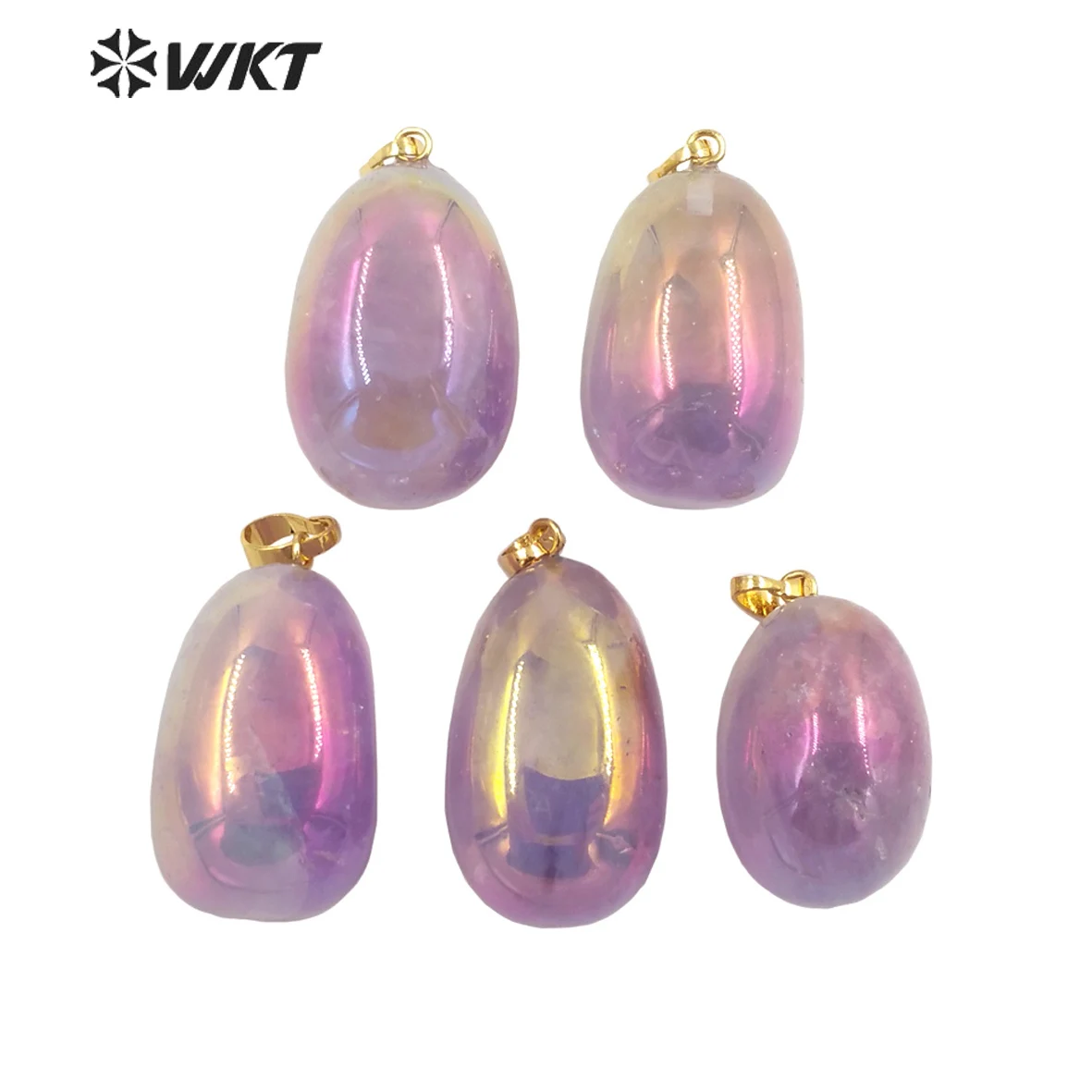 

WT-P1807 WKT Smooth Natural Stone Pendant Aura quartz Small Ball Shape Pink And White Pendant Birthday Gift for Women's
