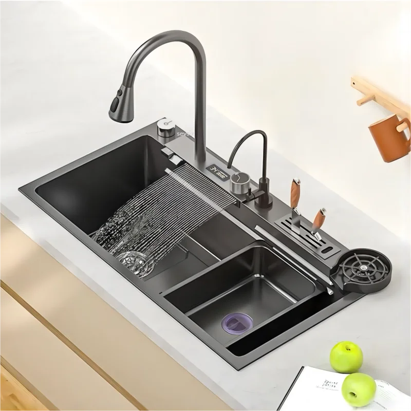 

Knife Holder Upgrade Digital Display Kitchen Handmade Sus Stainless Steel Sink With Cup Washer Single Slot